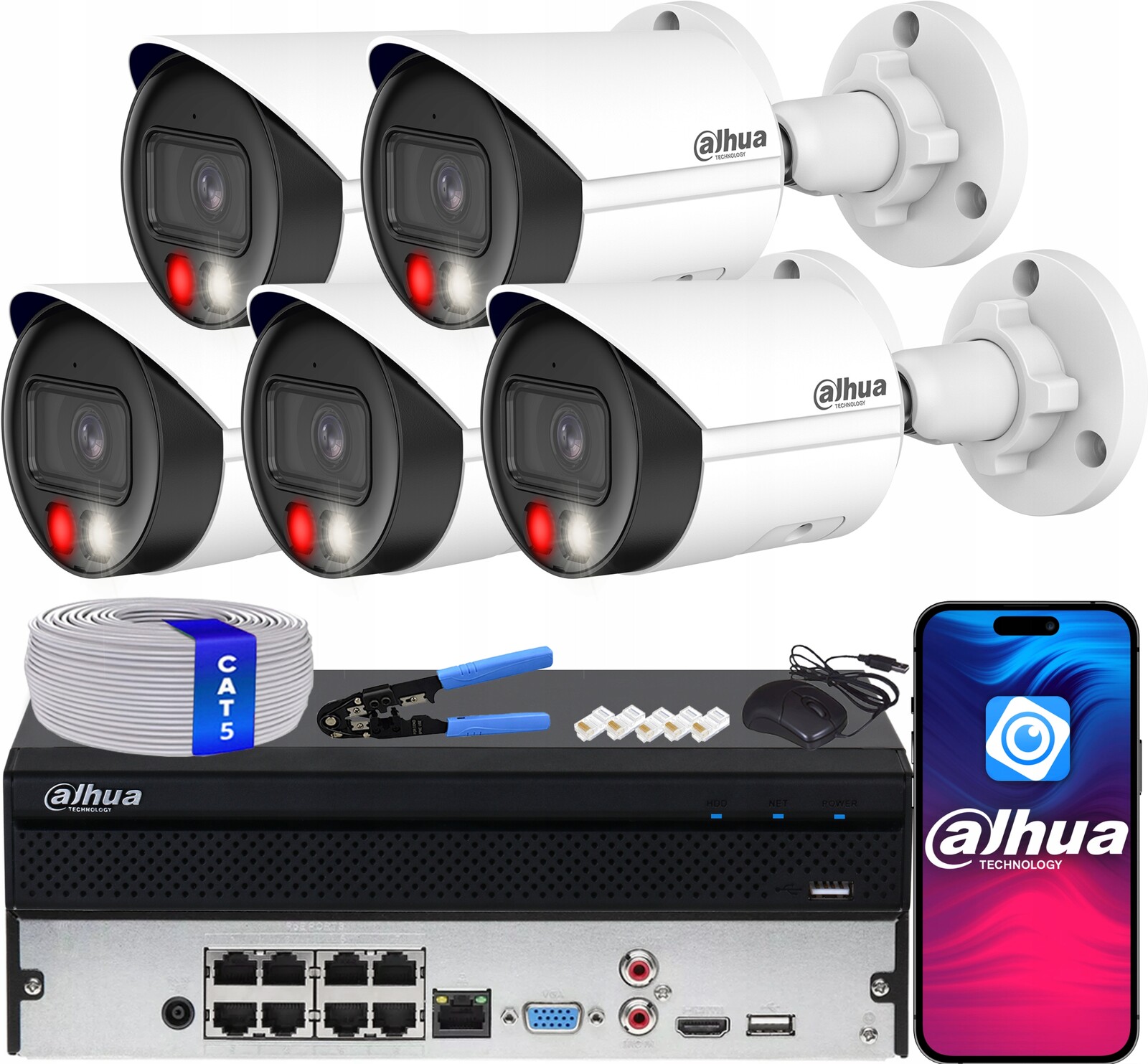 Monitorovací sada 5x IPC-HFW2649S-S-IL 6Mp Dahua WizSense IR30m Dual Light