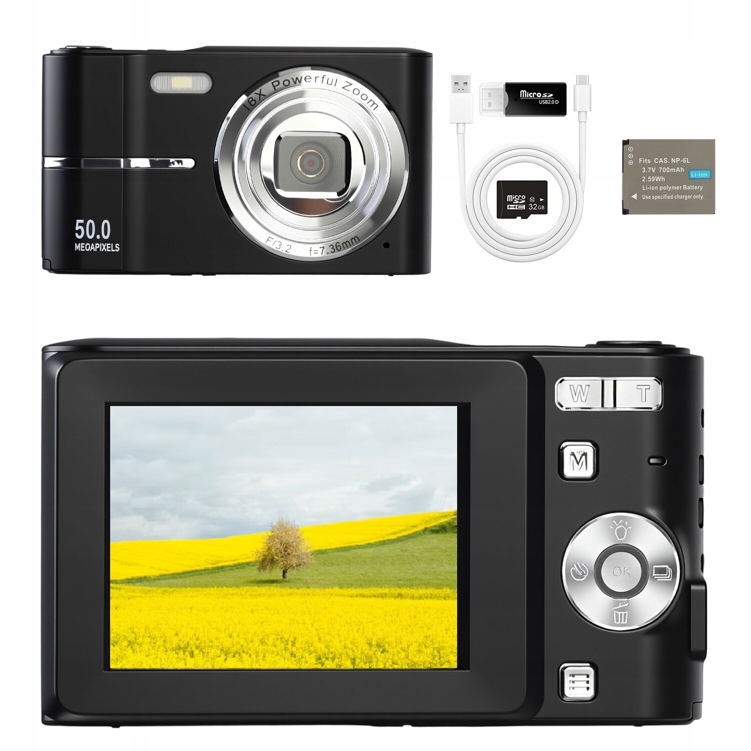 Digitální fotoaparát, 1080P 16x zoom, automatické ostření, anti-shake, 2,4palcový Hd displej