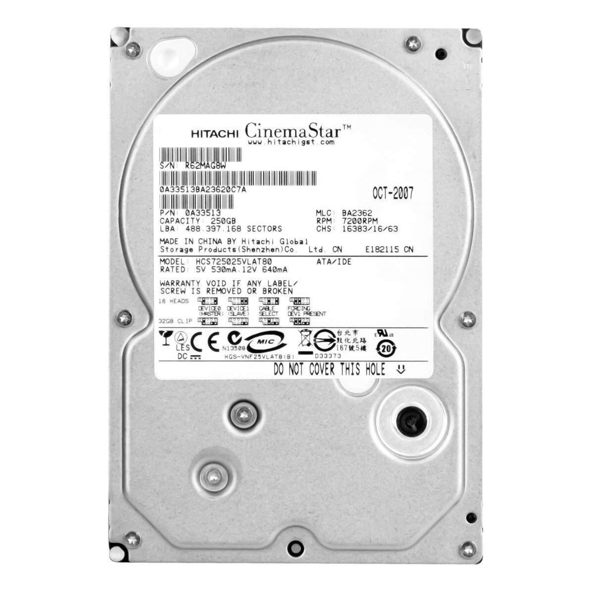 CinemaStar 7K500 250GB 7.2K 8MB Ata 3.5'' HCS725025VLAT80