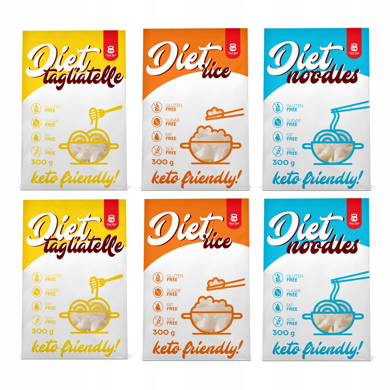 Sada 6 x 400g konjacových Těstoviny Cheat Meal 3 Druhy