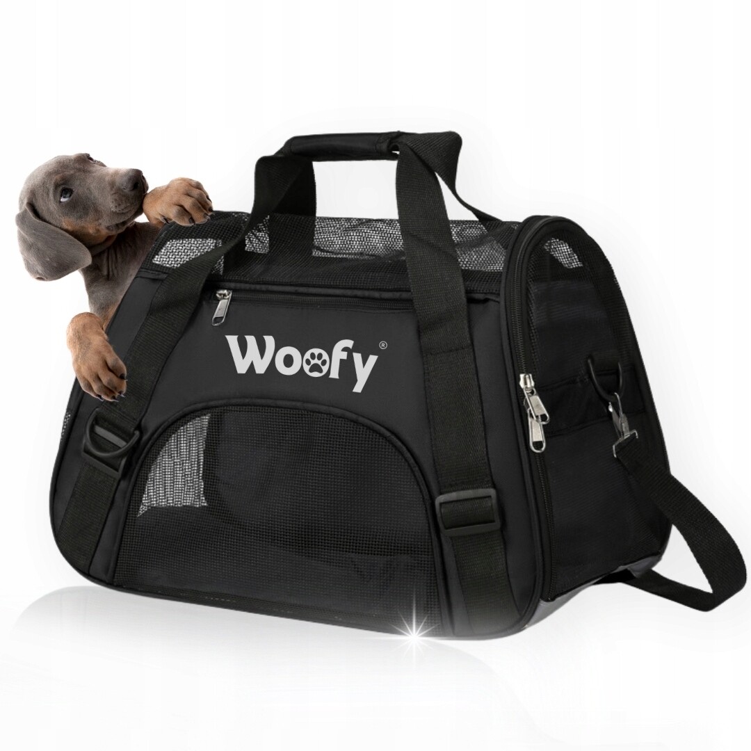 Přepravní taška Woofy černá k nošení přes rameno 43x30x20 cm