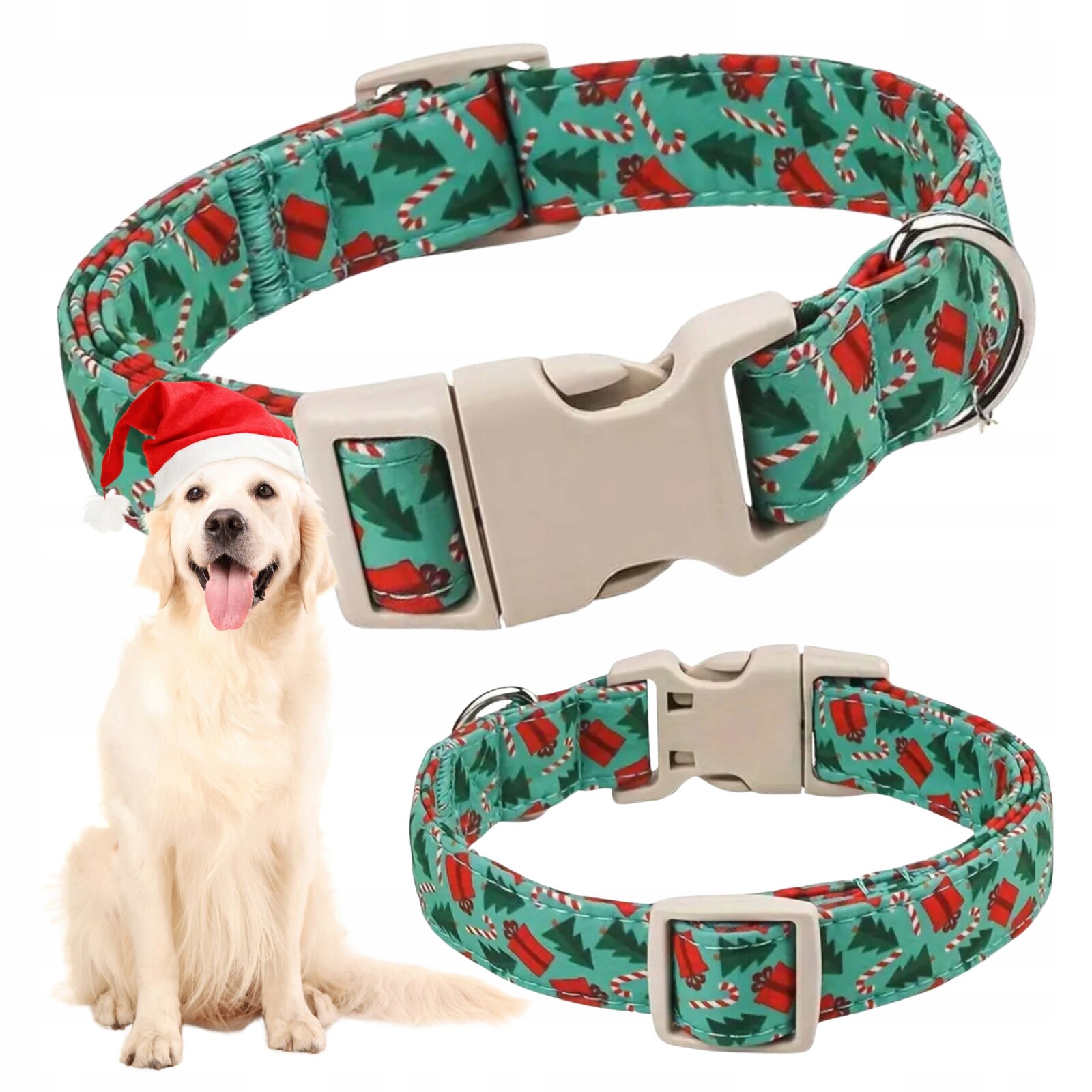 Vánoční obojek pro psa s nastavitelnou velikostí, se vzorem vánočních