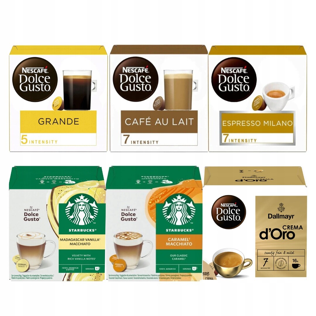 Káva v kapslích Nescafe Dolce Gusto Dallmayr Starbucks sada MIX 88 ks