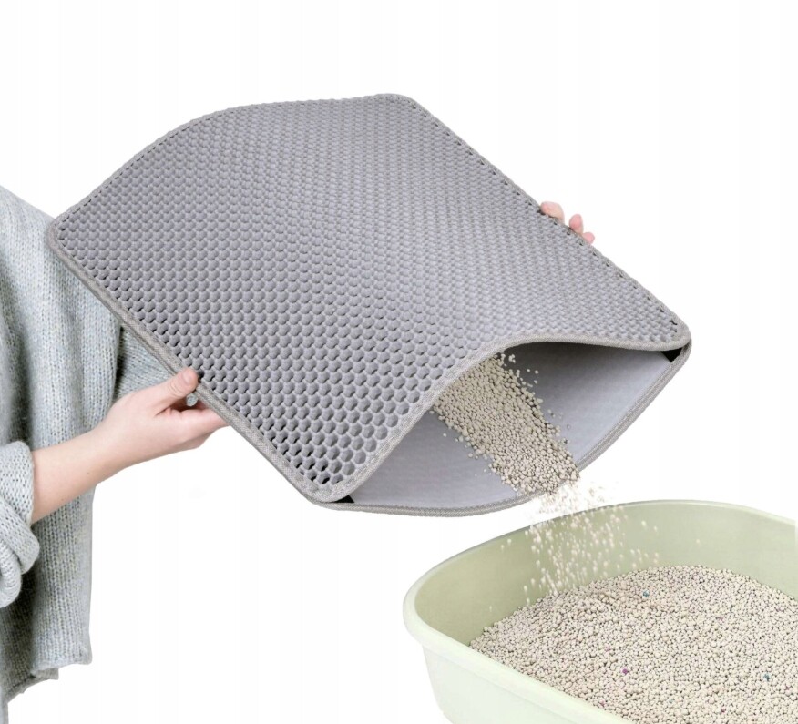 Podložka pod kočičí toaletu Siemiec šedá 75x55 cm s dvojitým dnem a sítem