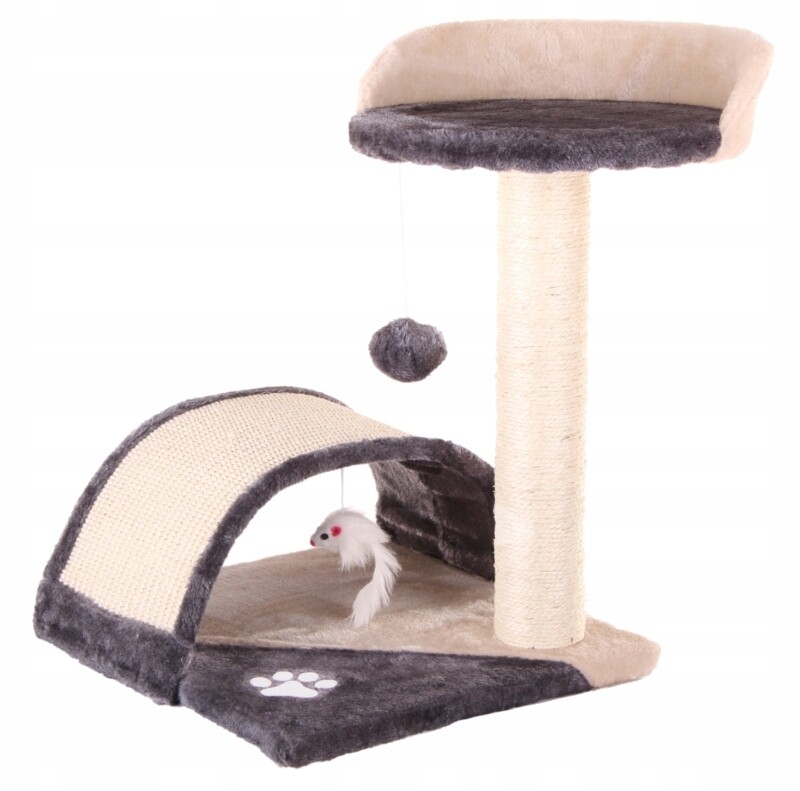 Šedé sisalové škrabadlo Ender do 60 cm pro koťata a kočičí rodiny, 2 úrovně