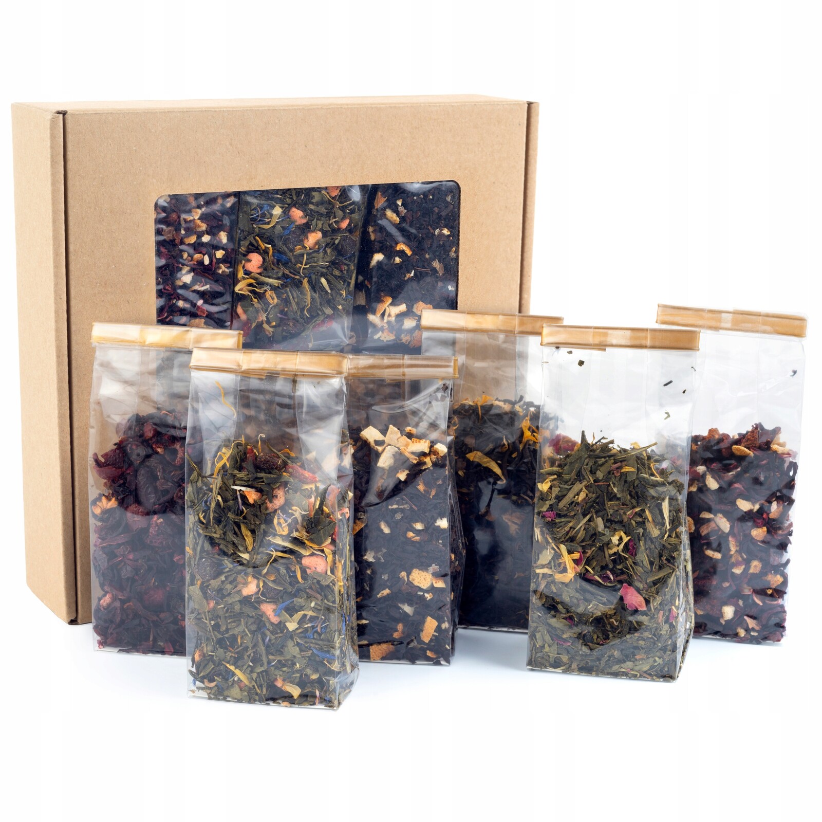 Sypané čaje v ozdobné krabičce s okénkem Černé Ovocné Zelené