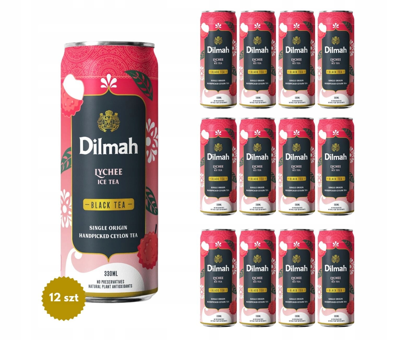 Čajový nápoj Dilmah s příchutí liči a černého čaje 330 ml plechovka x 12