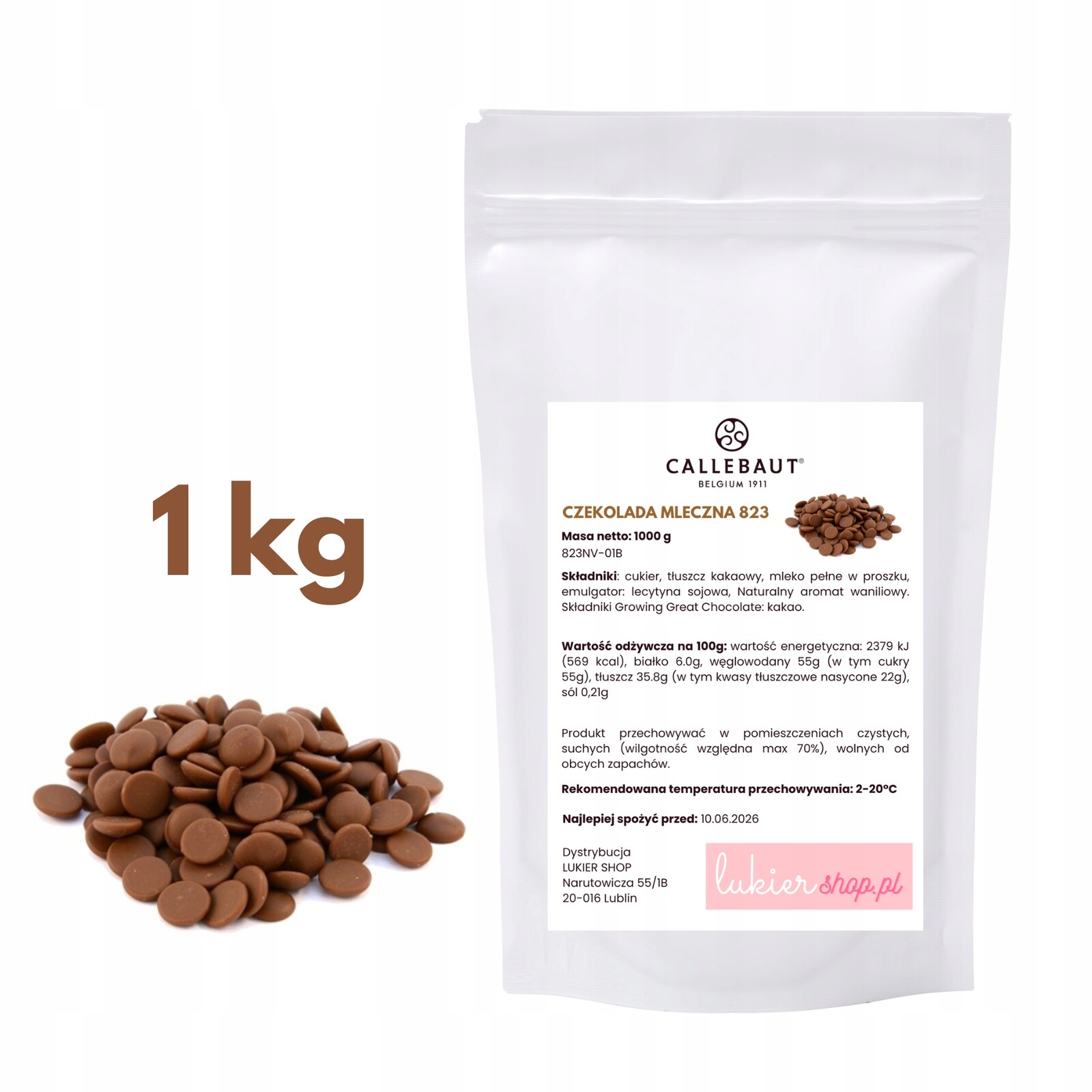 Čokoláda Callebaut 823 – 33,6 % – belgická – v kaletkách – 1 kg
