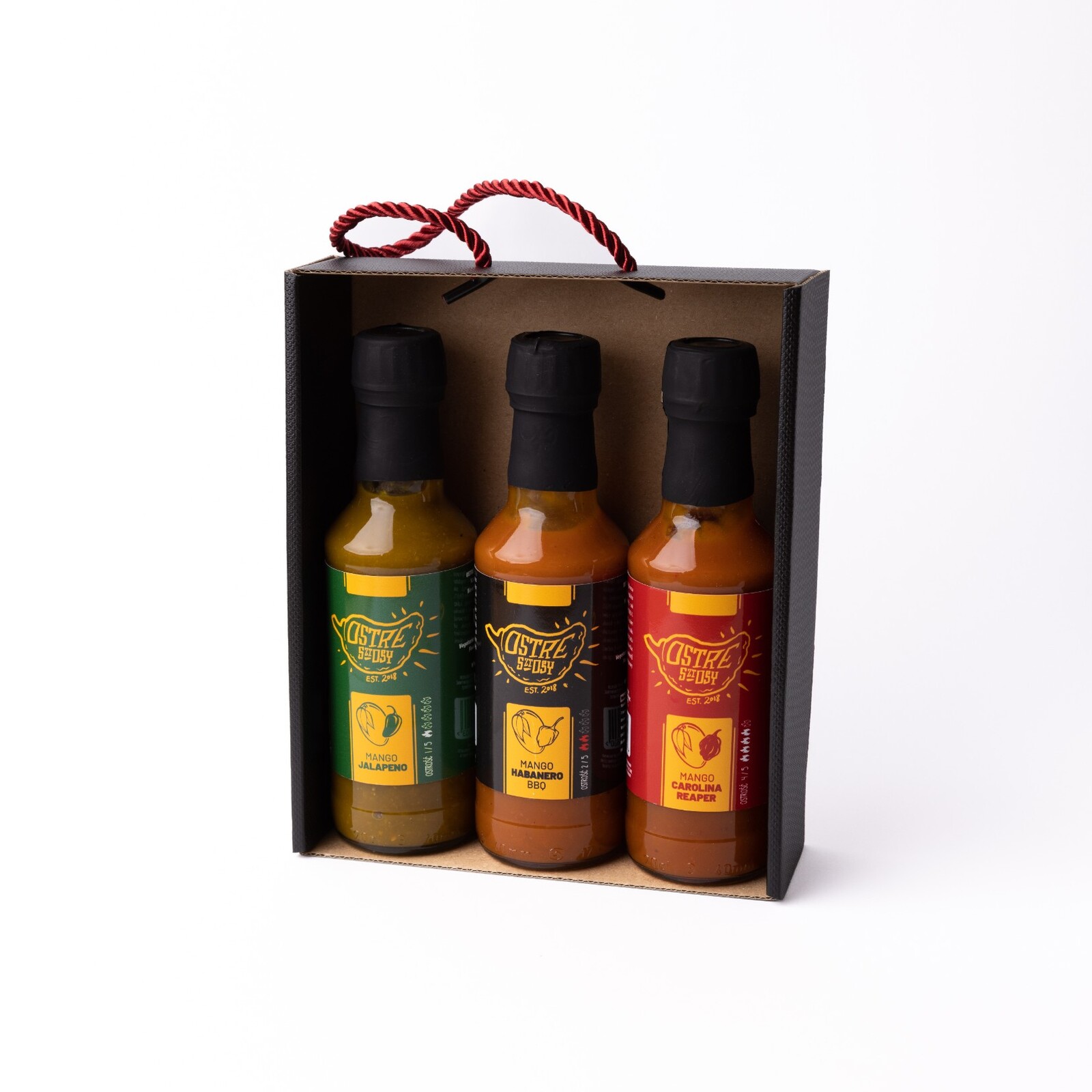 Sada ostrých chilli omáček Mango Trio – 3×200 ml
