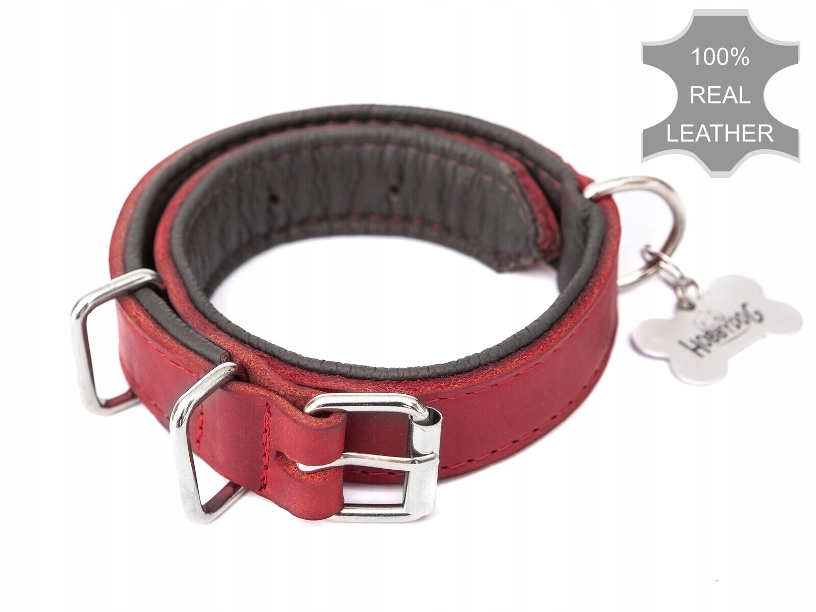 Velký kožený obojek pro psa s rukojetí, velikost 47-54 cm