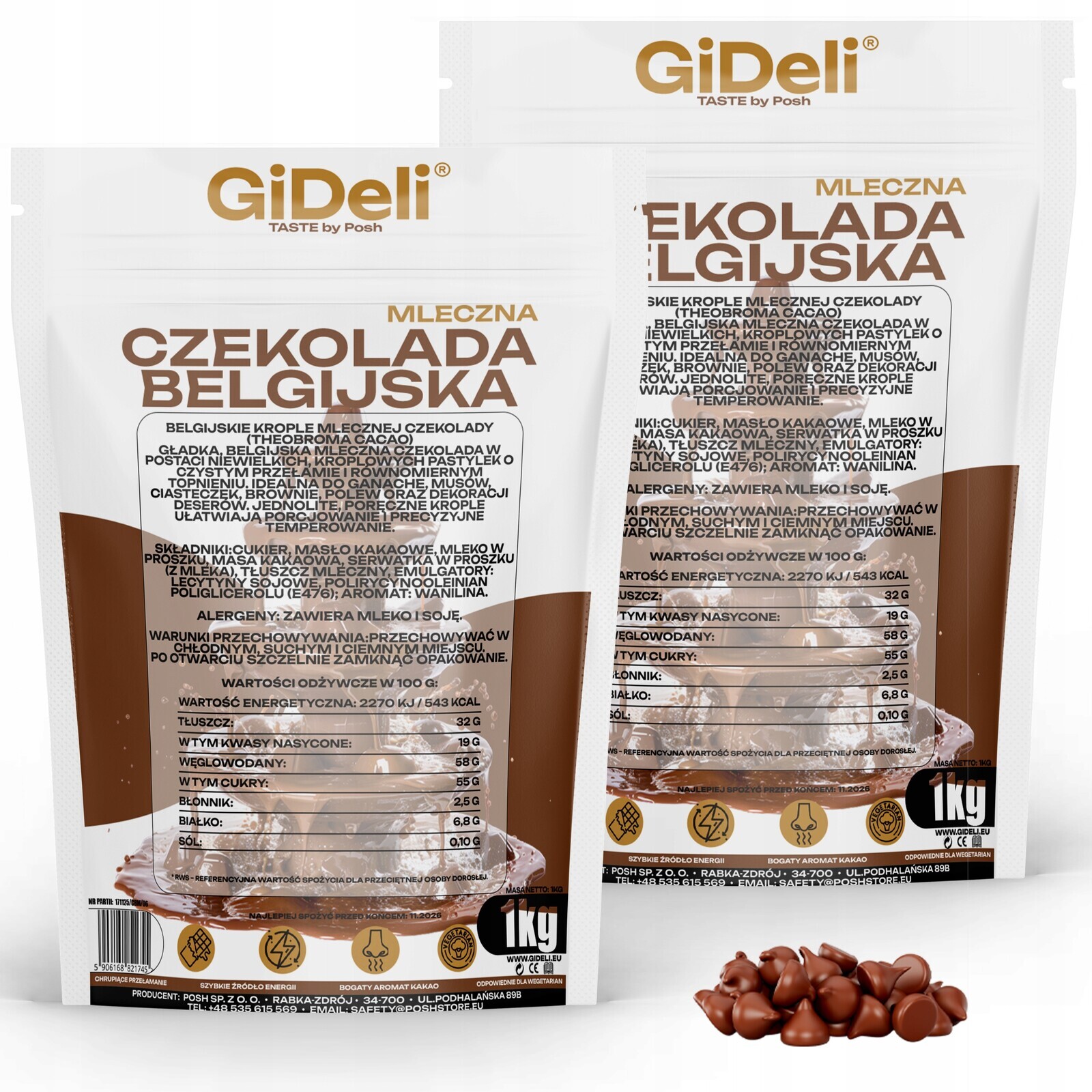 GiDeli Čokoláda Belgická Mléčná 2x 1kg pro fondue fontány dezertů