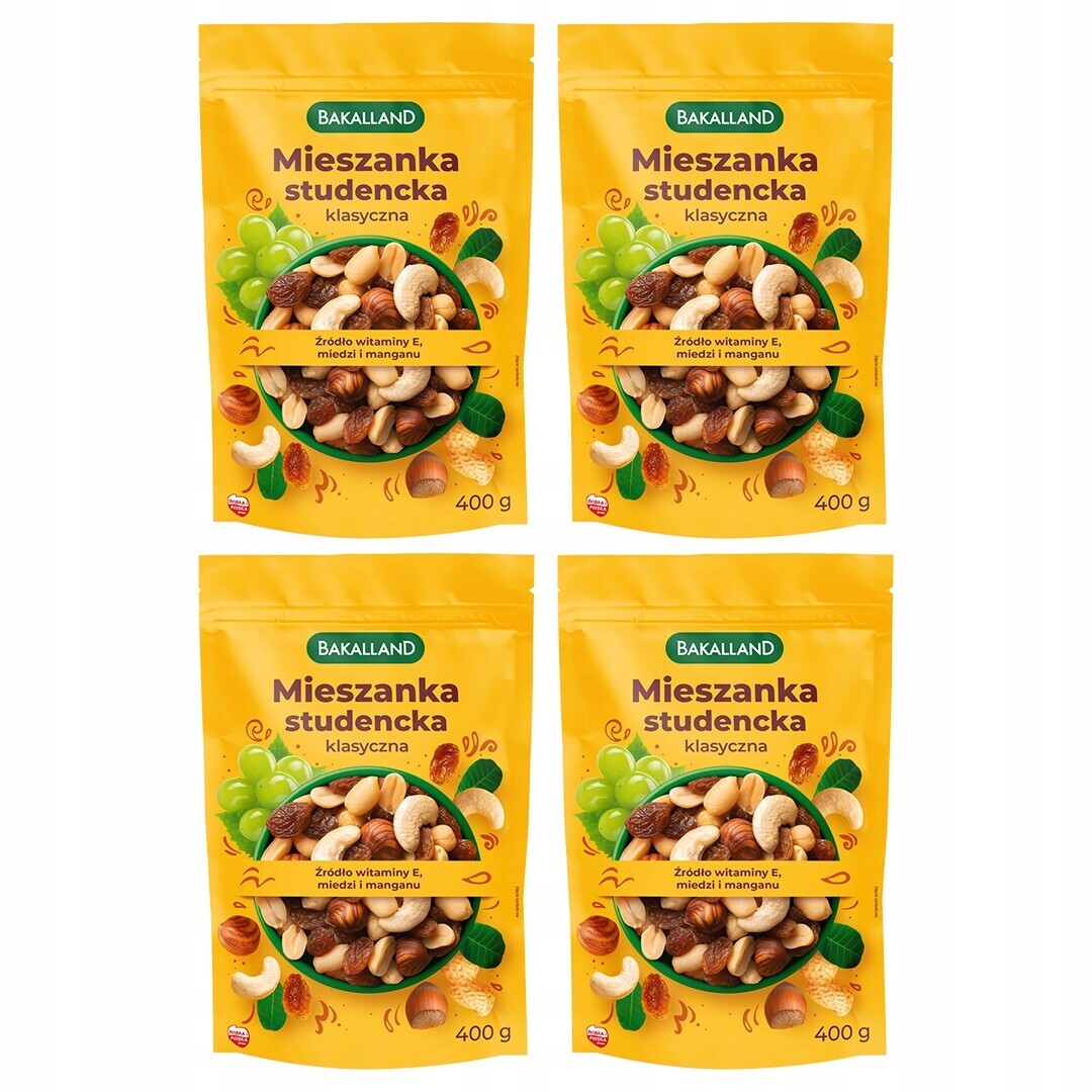 Bakalland Klasický Studentská směs 4x400g Premium ořechy