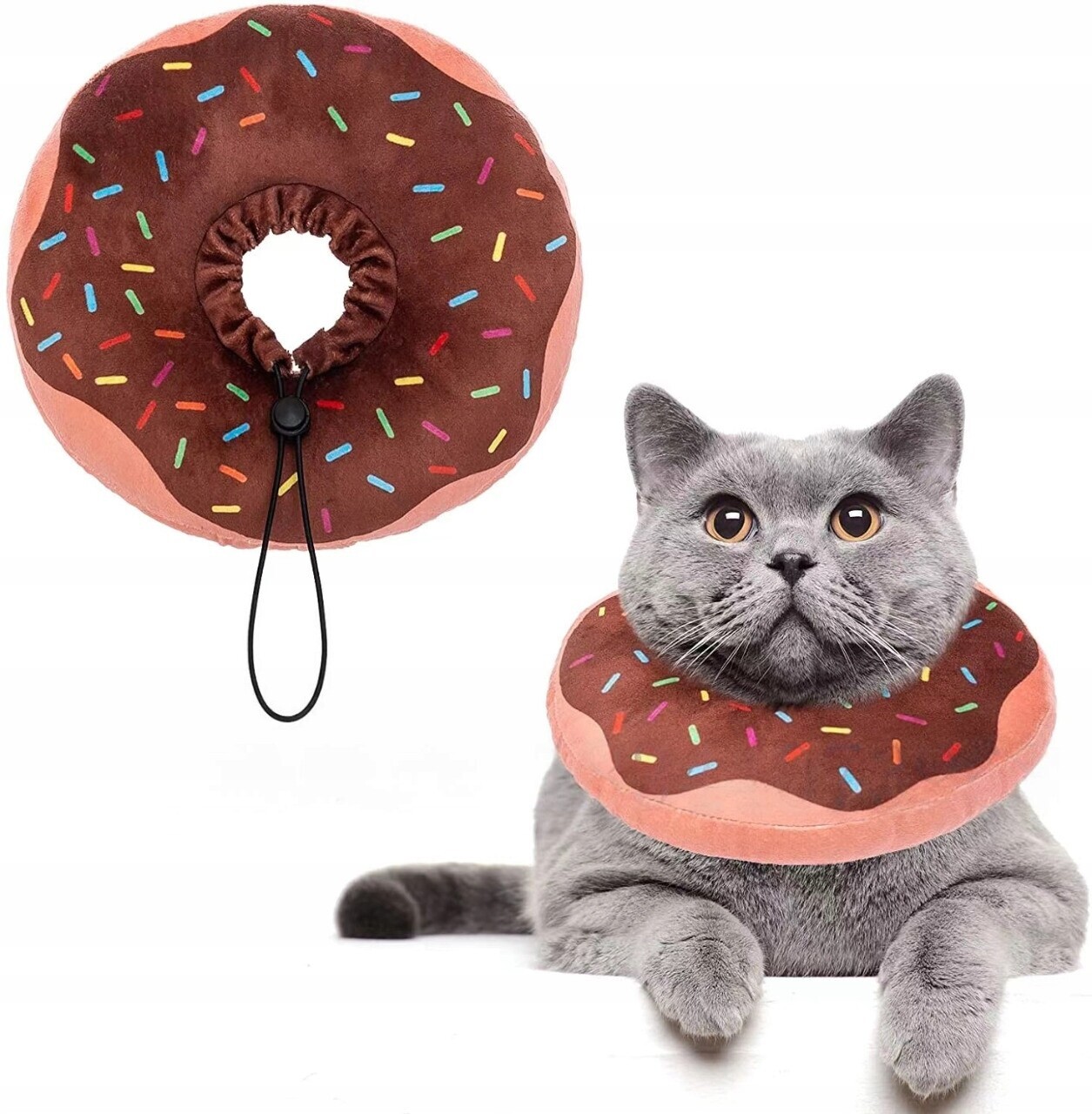 Měkký plyšový pooperační límec po ošetření pro kočky Donut Bun M