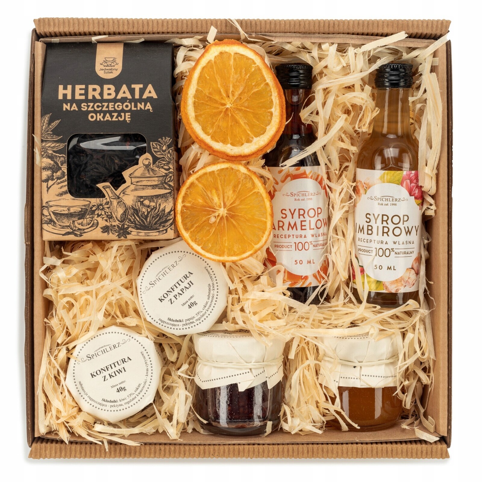 Dárková sada Jedwabny szlak čaj černý, sirupy, mini-džemy