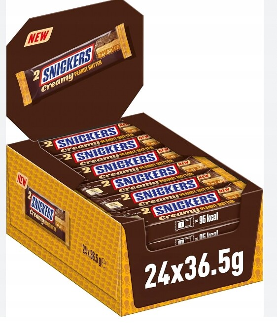 Tyčinky Snickers Creamy Peanut Butter Arašídové máslo 24 x 36,50 g krabička