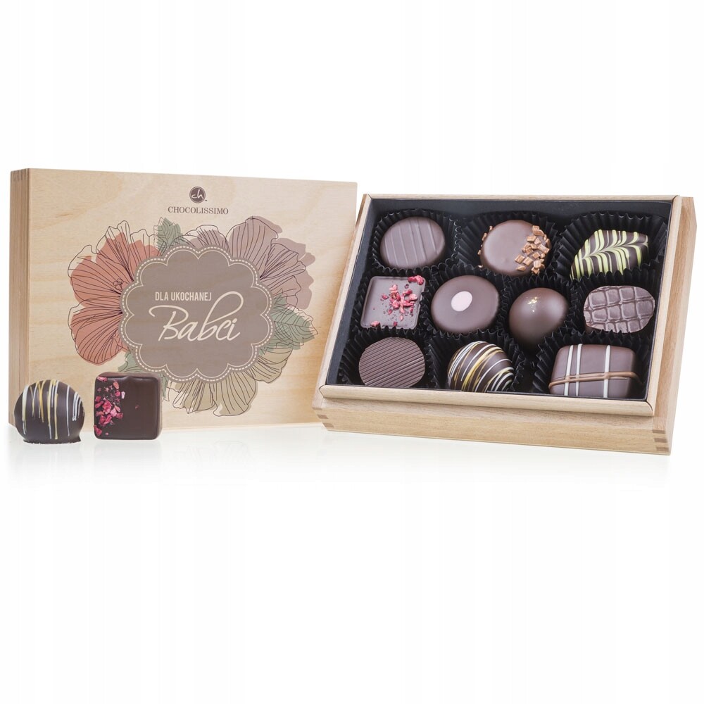 Krabička pralinek z Belgické Dezertní čokolády pro babičku Bonboniéra