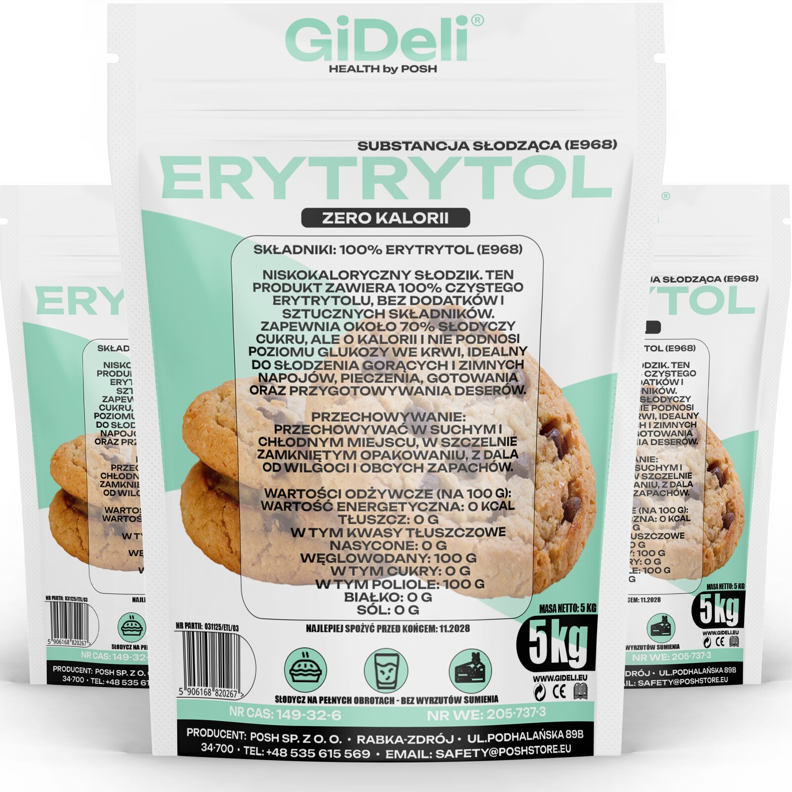 GiDeli Erythritol 3x 5 kg Přírodní sladidlo bez kalorií Náhrada cukru