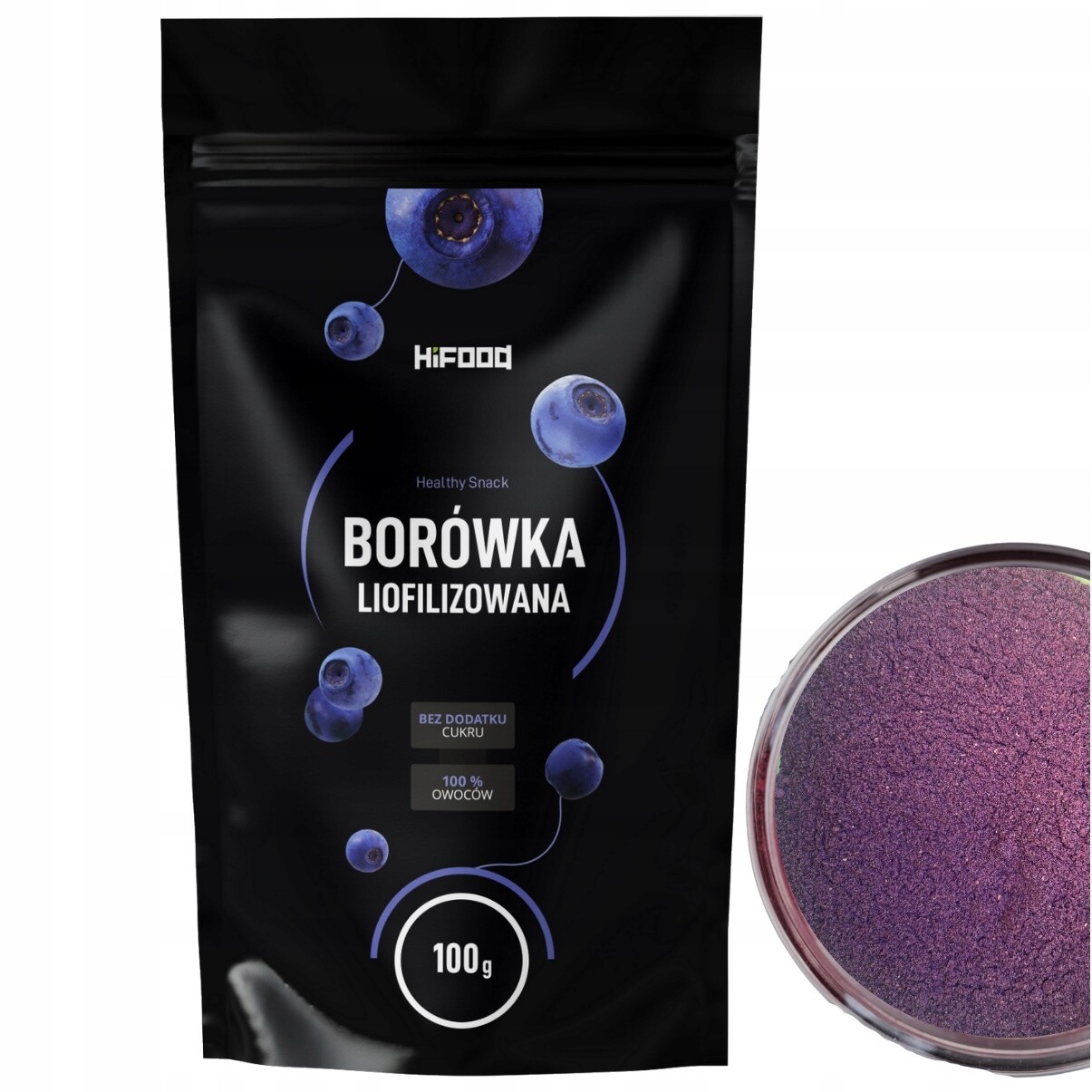 Borůvky v prášku z lyofilizovaných borůvek, Jemně mleté, 100g HiFOOD 100 g
