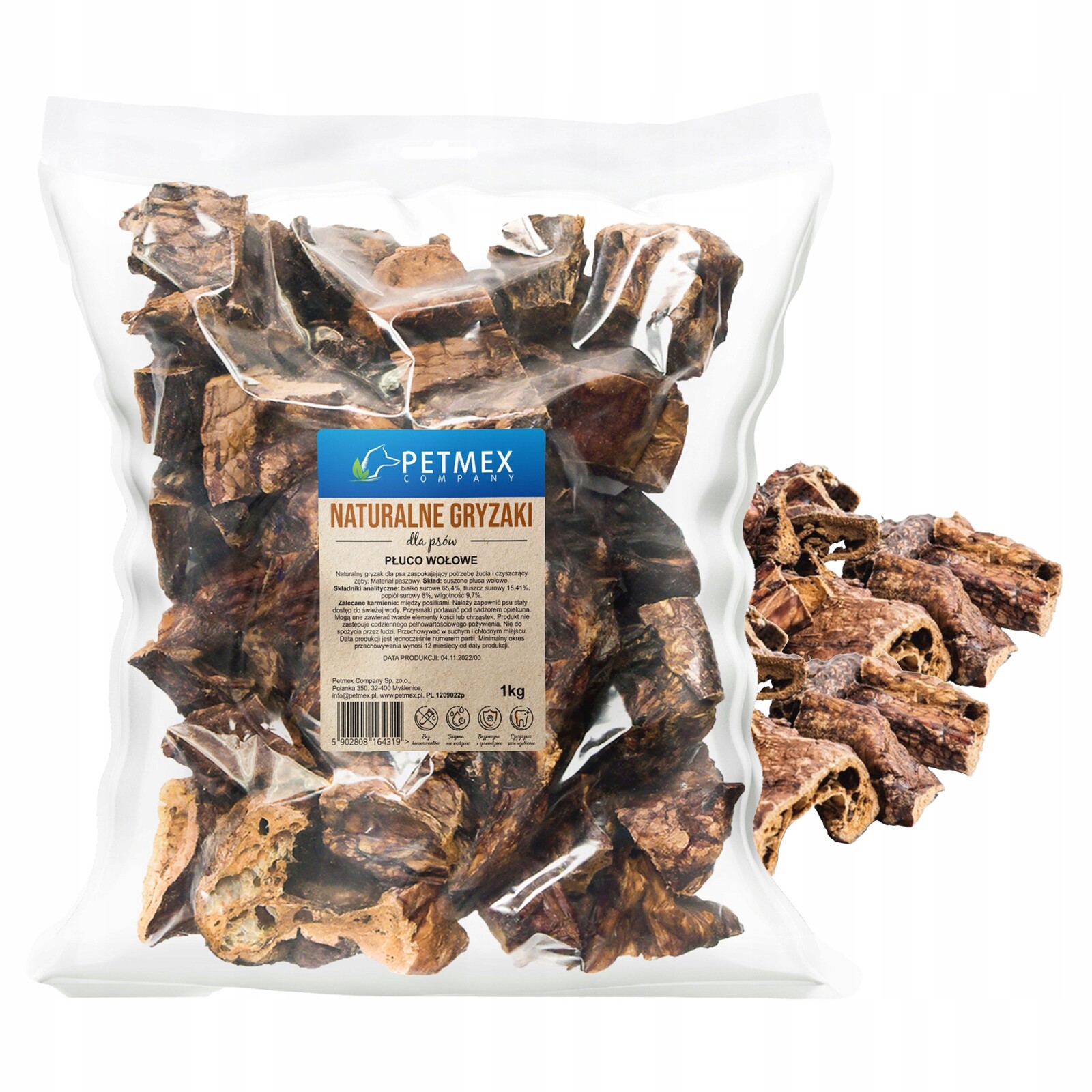 Petmex Hovězí plíce přírodní kousátko pro psy 1kg