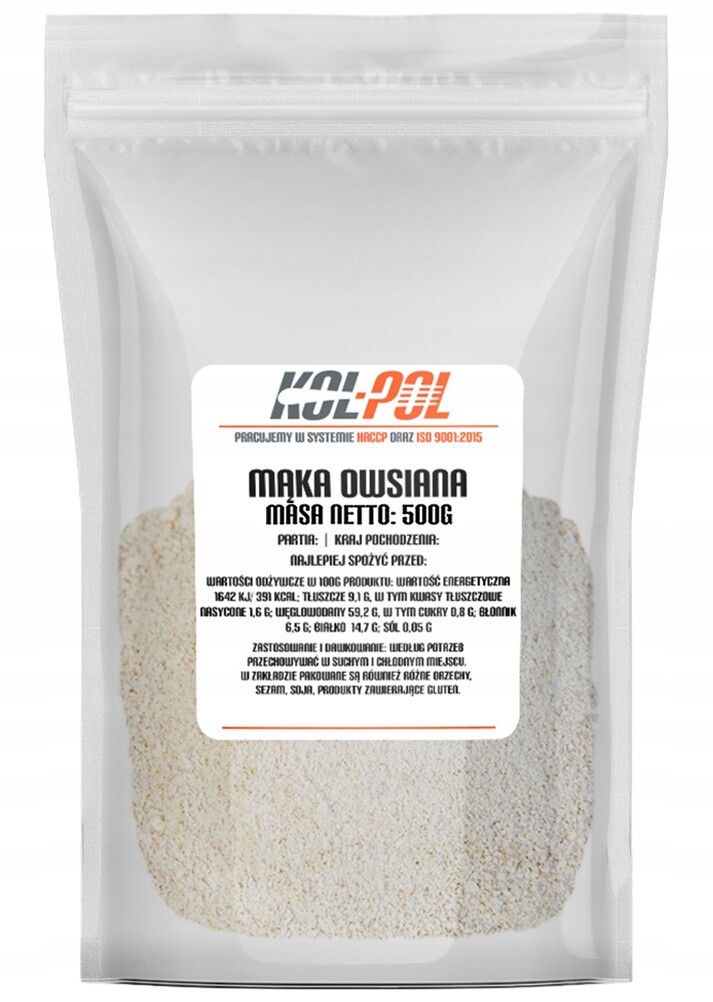 5X Ovesná Mouka 500g Celozrnná ovesná mouka přírodní kvality Kol-Pol