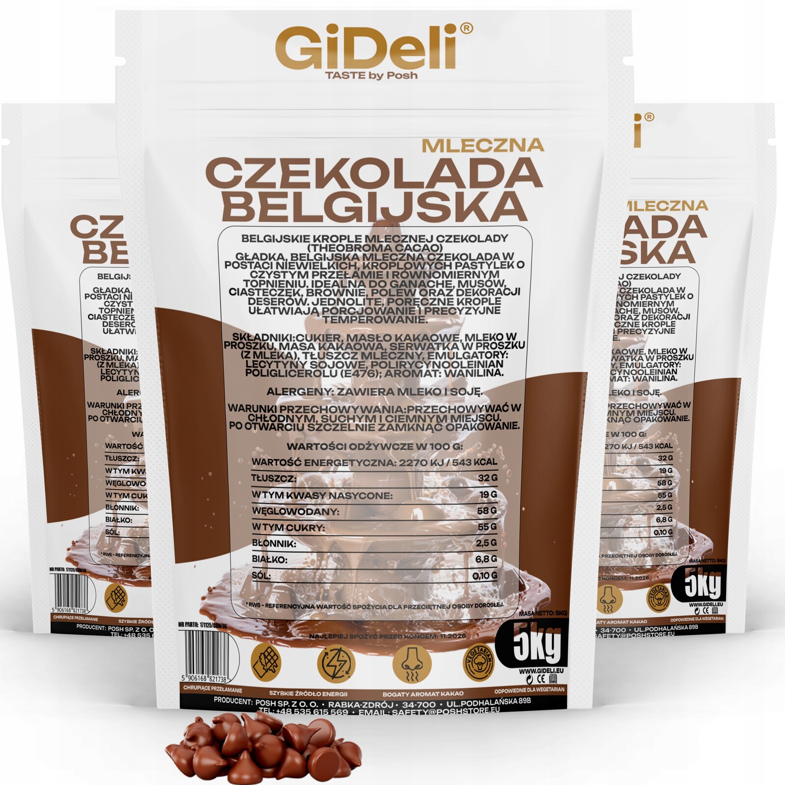 GiDeli Čokoláda Belgická Mléčná 3x 5 kg pro fondue fontány dezertů