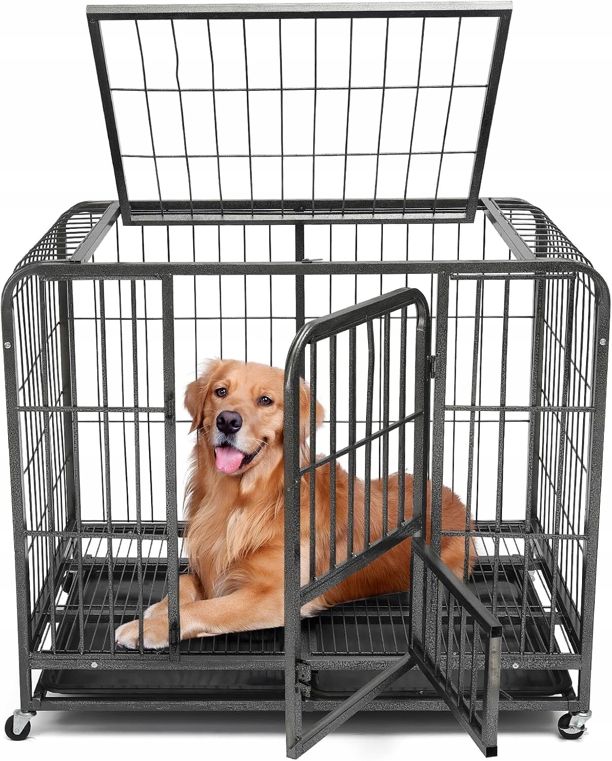 Odolná Klec Pro Psa 94 x 64 x 84 CM Na Kolečkách Kennelová Kotec XXL