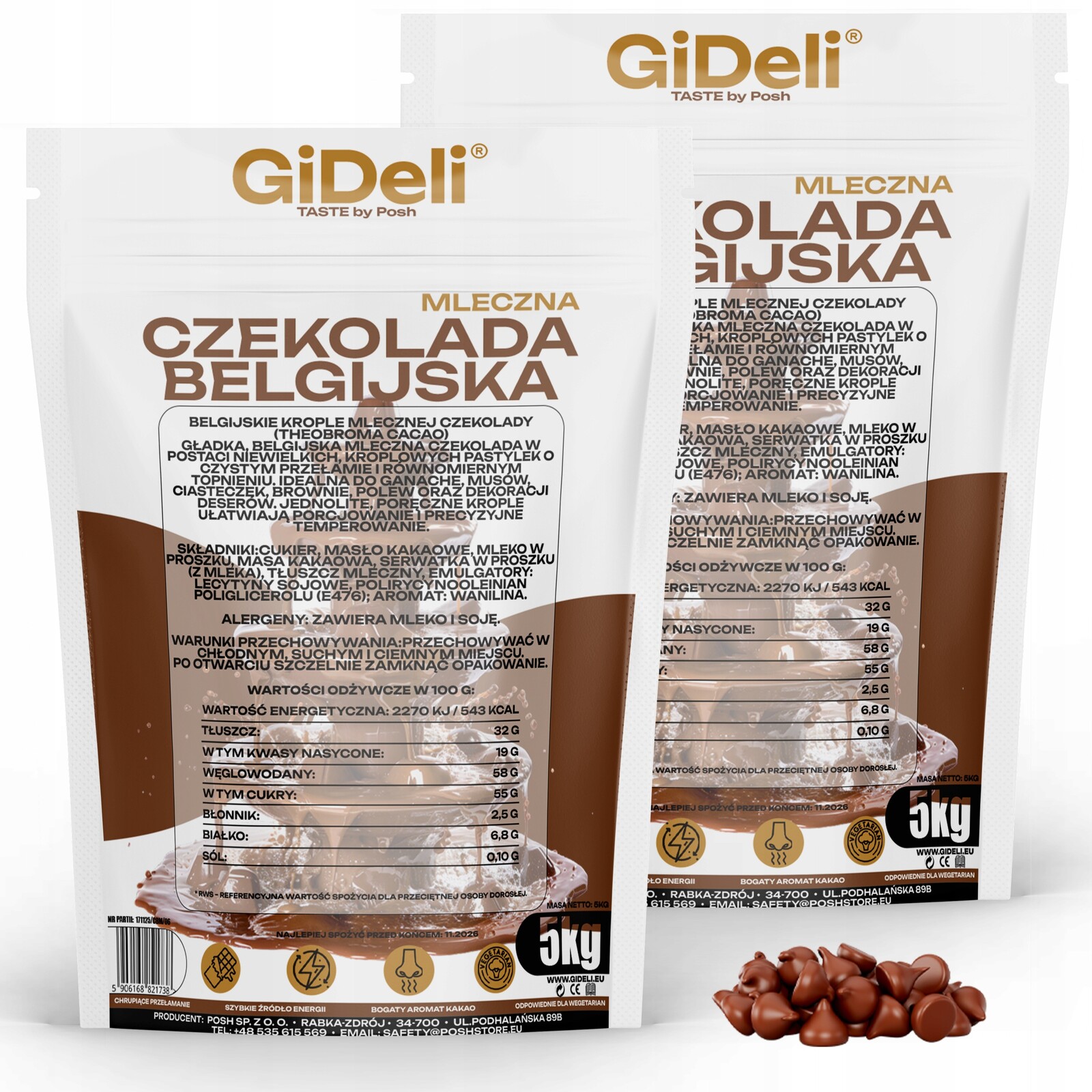 GiDeli Čokoláda Belgická Mléčná 2x 5 kg pro fondue fontány dezertů