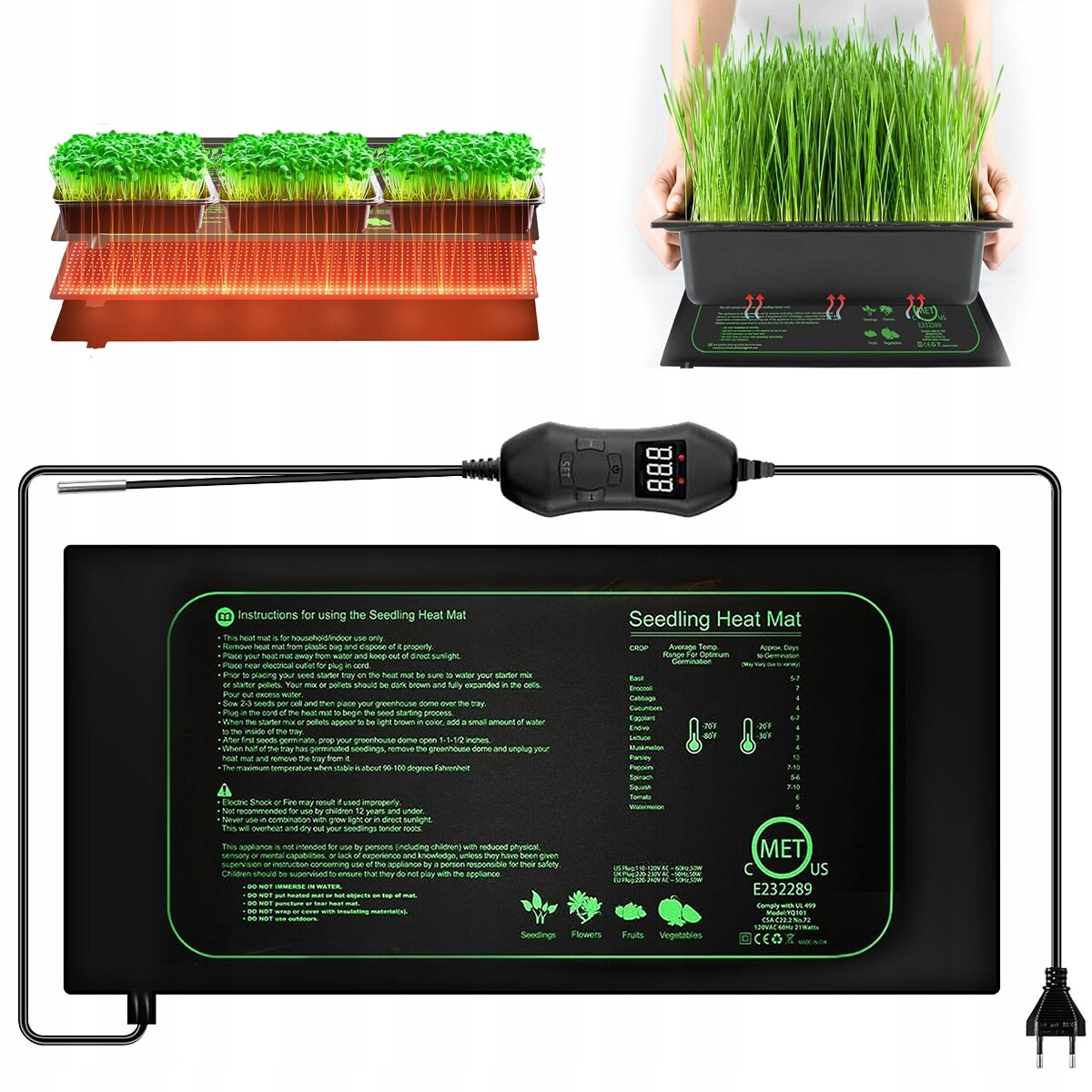 Topný Rohož Do Terária 52x24m 50W Regulátor Pro Plazy Rostlin