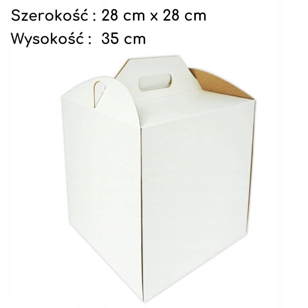 Krabice na dort karton s rukojetí, bílá 28x28x35 cm