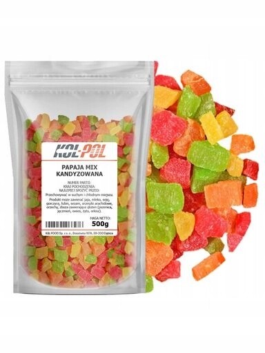 2x Papája Kandovaná Kostka 500g Sušená barevná sladká svačinka Kol-Pol