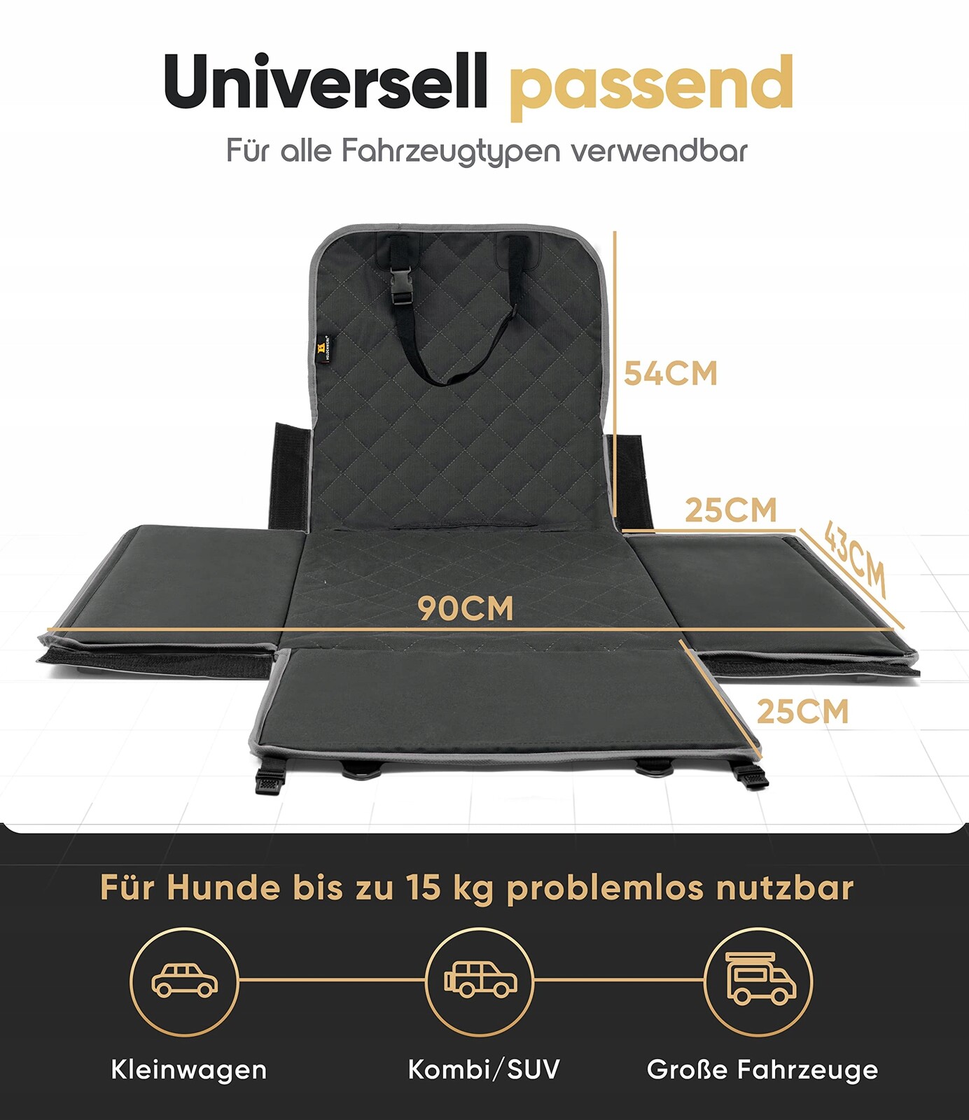 Heldenwerk Voděodolná stabilní autosedačka pro psy, černá a šedá