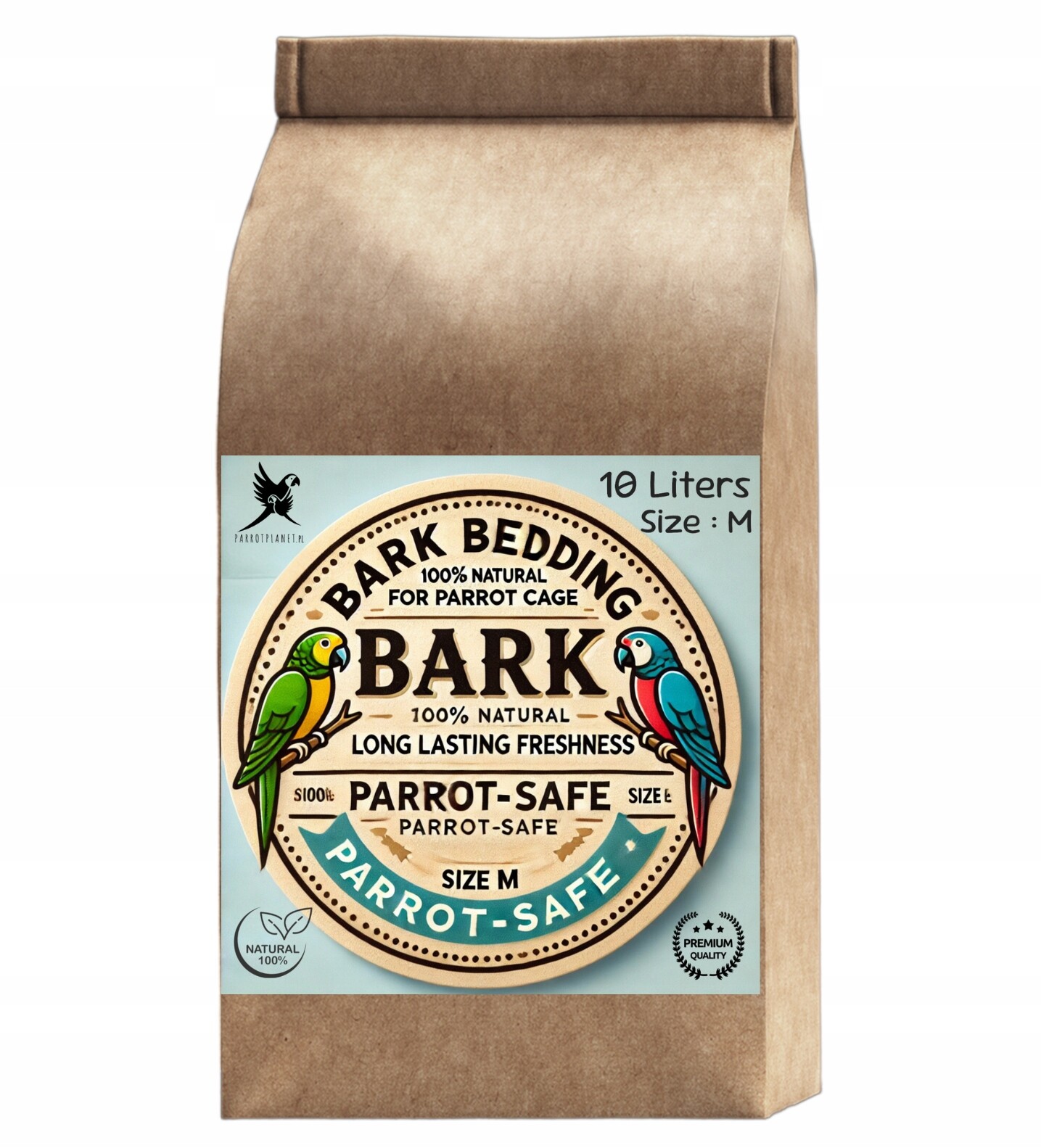 Přírodní kůra, velikost M – substrát pro středně velké papoušky, 10 litrů
