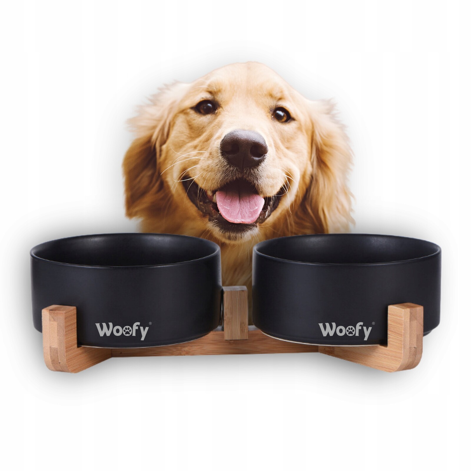 Keramická dvojitá miska Woofy černá 2x 400 ml na stojanu
