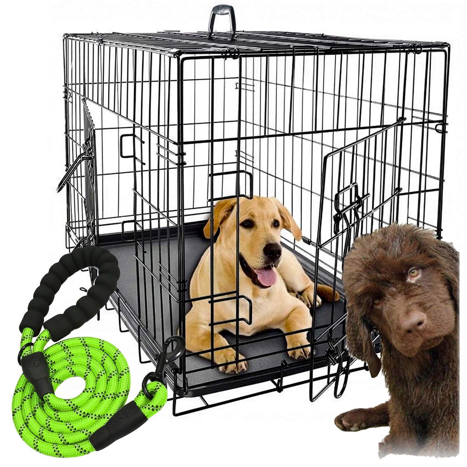 Kovová kennelová klec pro psa, práškově lakovaná, 76x54x62 cm Vodítko