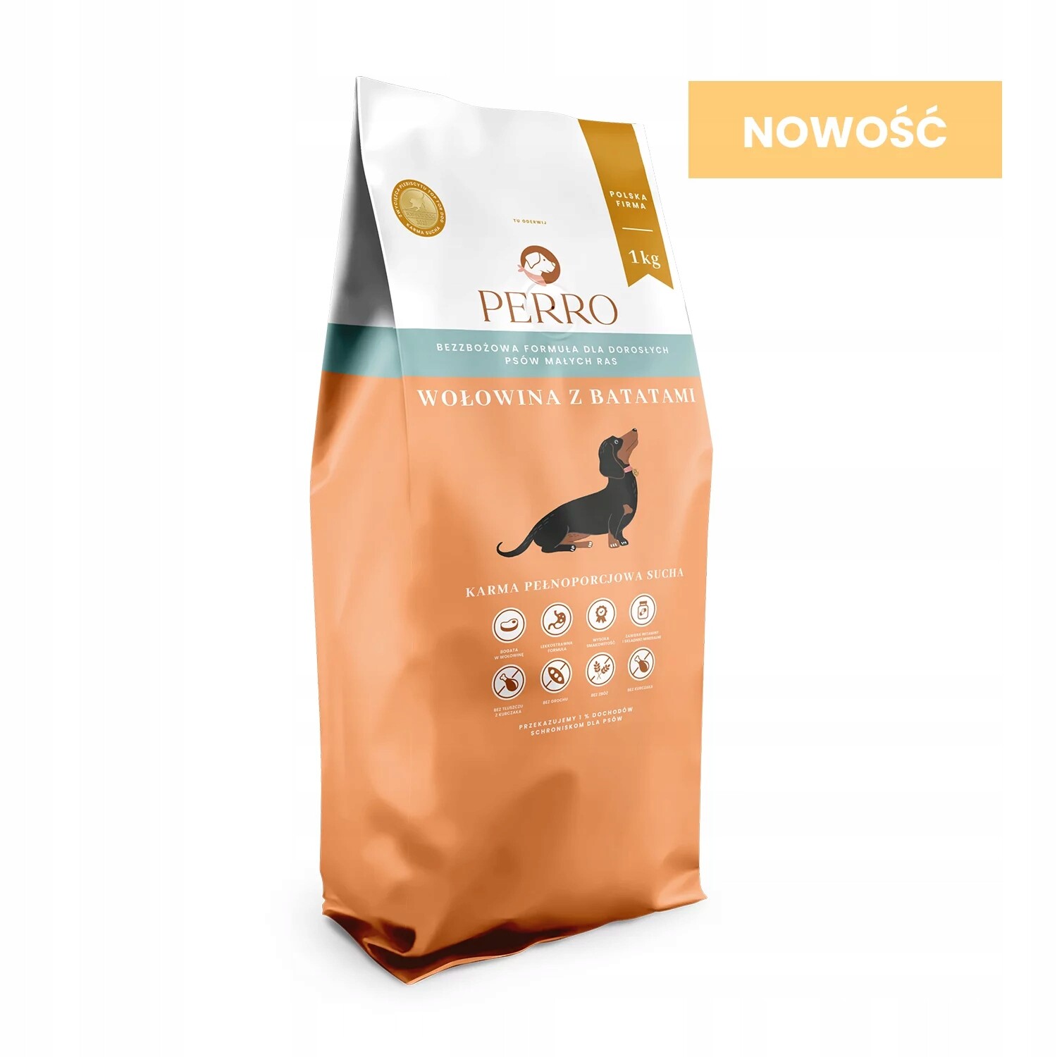 Perro Suché krmivo pro dospělé psy malých plemen Hovězí maso s batáty 1 kg