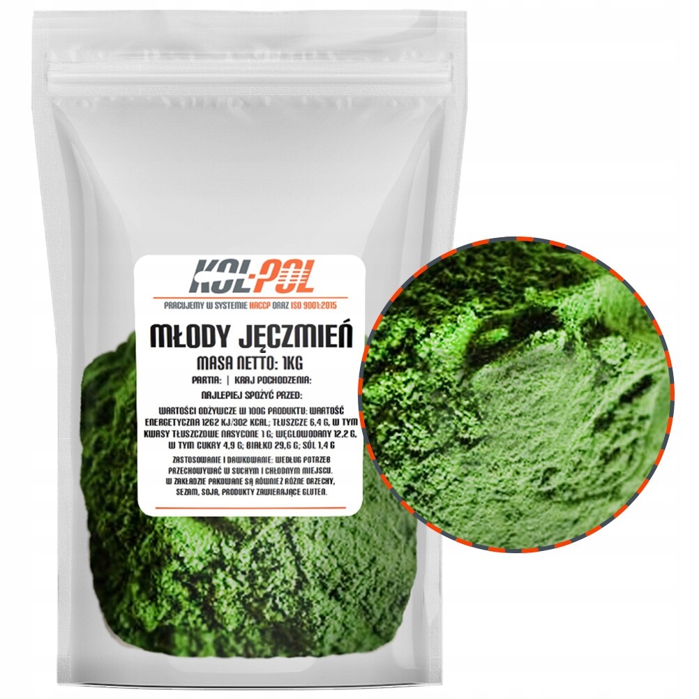 Zelený ječmen Kol-pol prášek 1000 g veganský s vysokým obsahem bílkovin