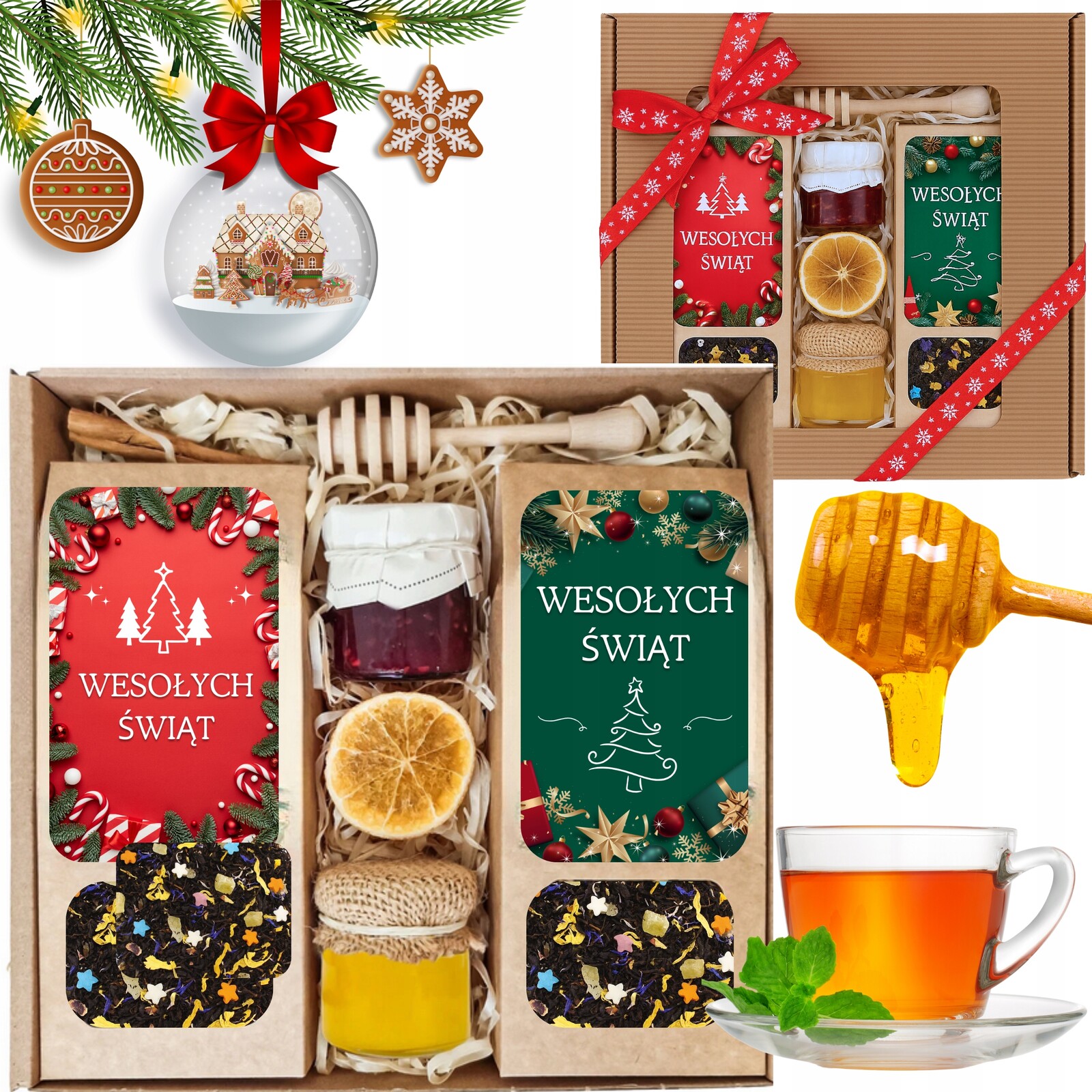 Dárkový koš – Vánoční sada dárek Mikuláš Čaj Med Zavařenina