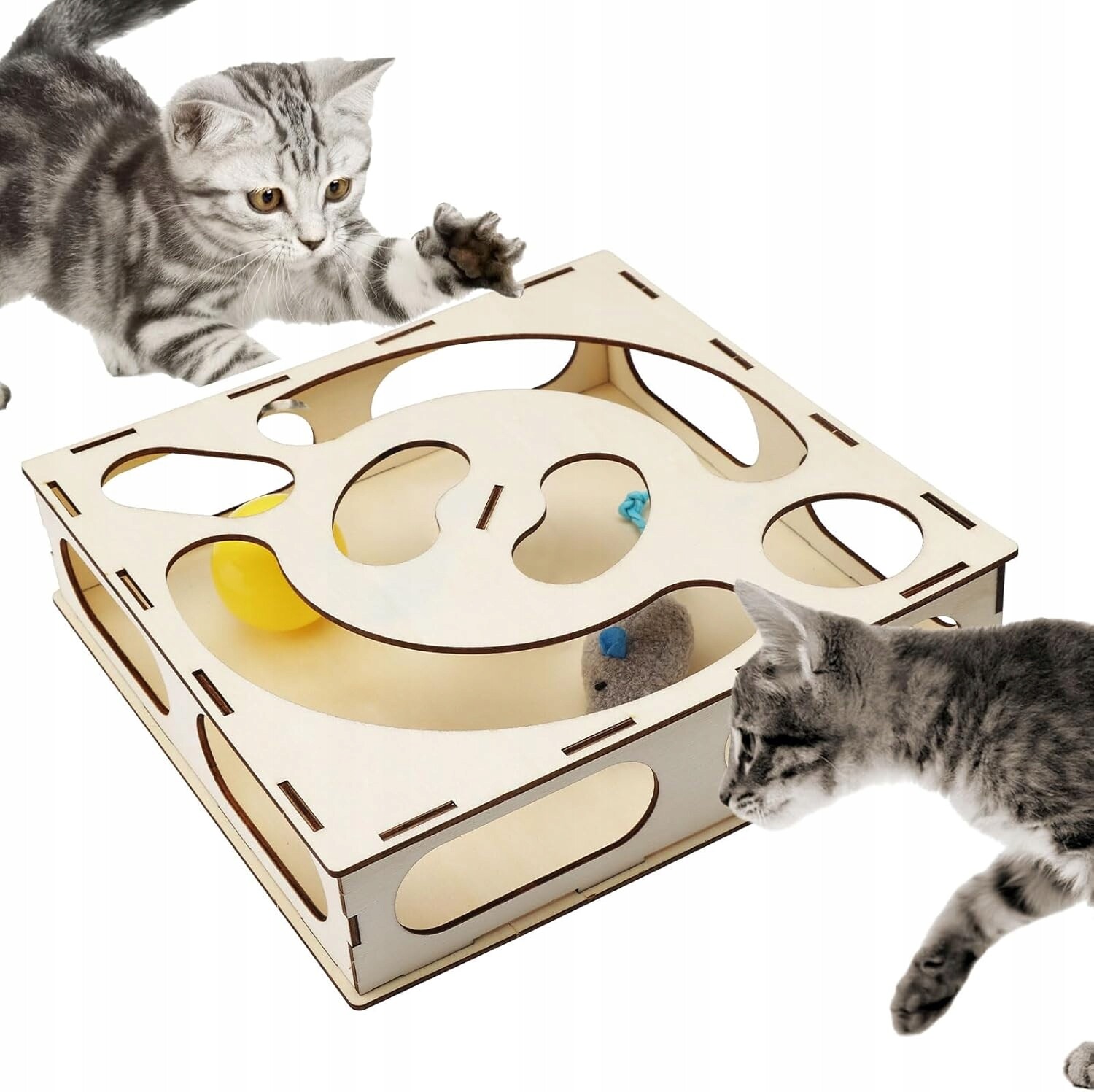 Hračka Pro Kočky Myška Míč V Krabičce Interaktivní Dřevěná Zábava