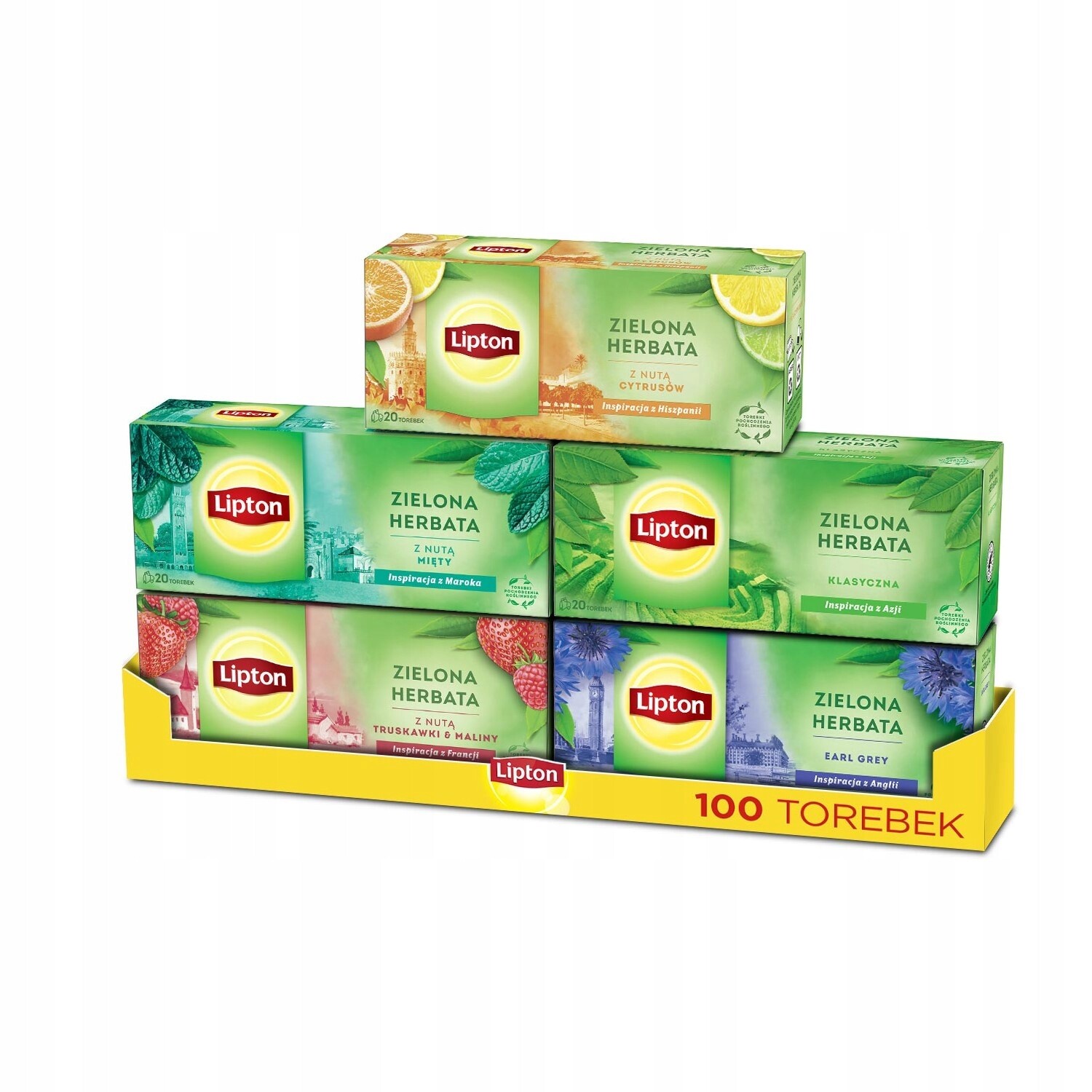 Sada Lipton Čaj zelený porcovaný mix chutí 5x20 sáčků