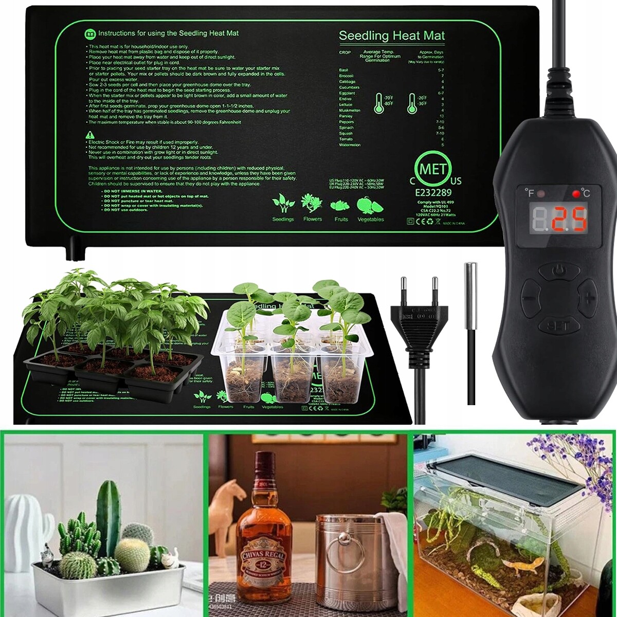 Topný Rohož Pro Plazy Rostlin Voděodolná A Ohnivzdorná 52 x 24 cm