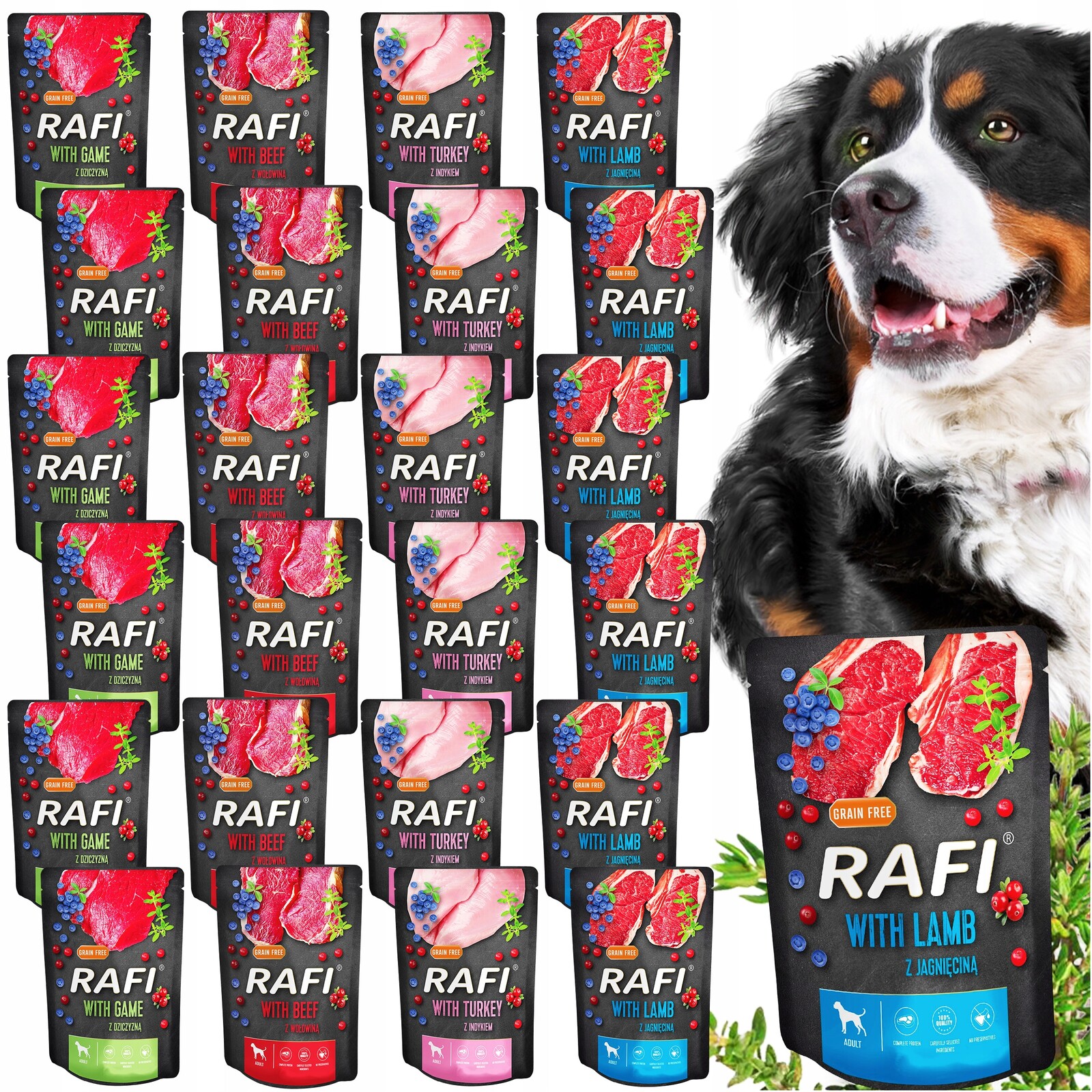 Krmivo pro psy Rafi Dolina Noteci vitamíny sáčky mix 300 g 24 kusů