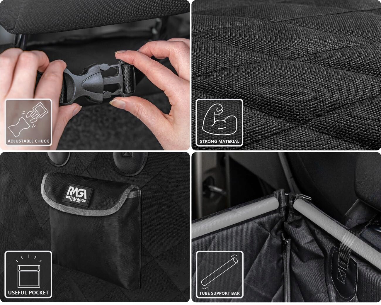 Ragi Autosedačka pro psa s bezpečnostními pásy skládací, černá