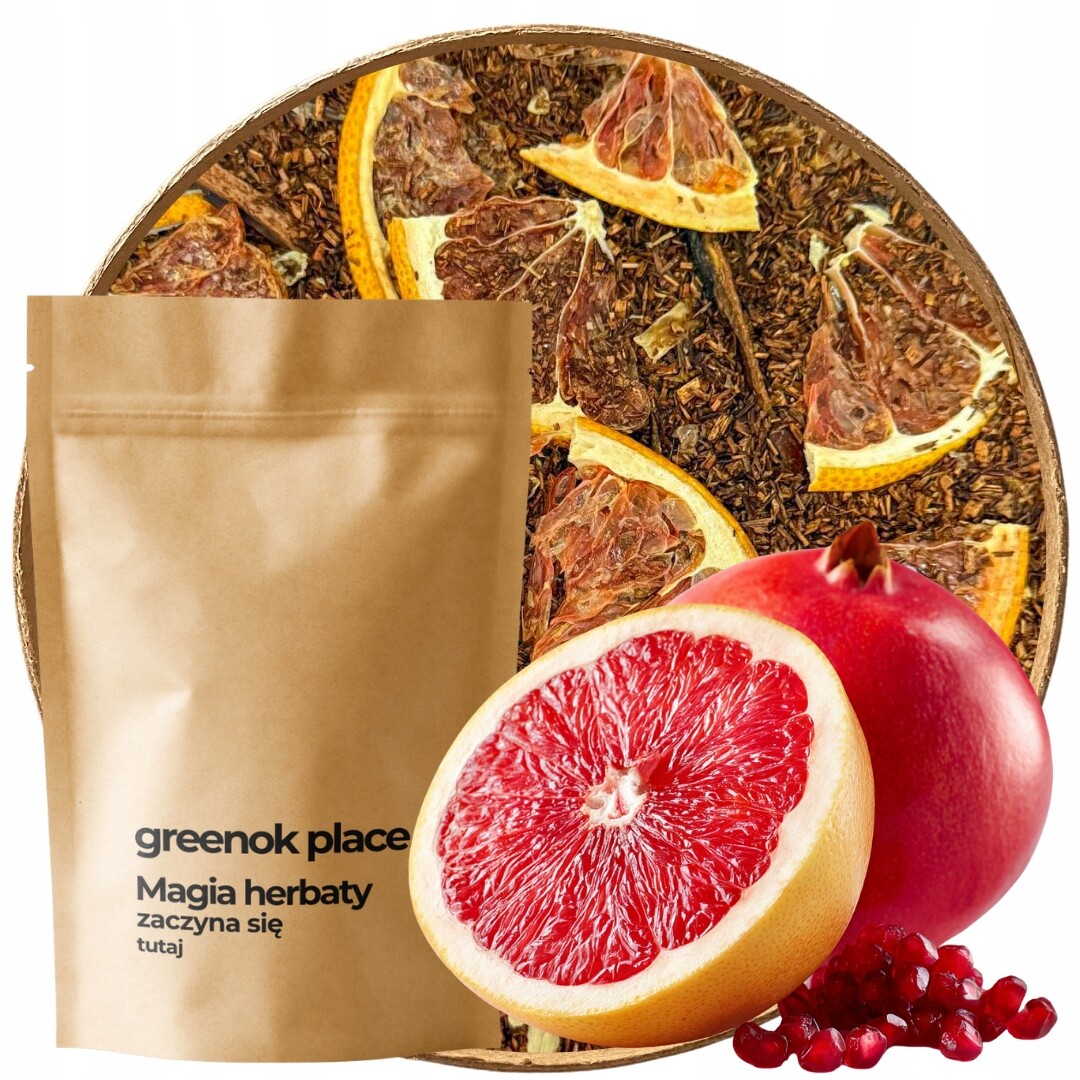 Čaj Rooibos Grapefruit 500 g, citrusová granátová barva bez kofeinu, aromatický