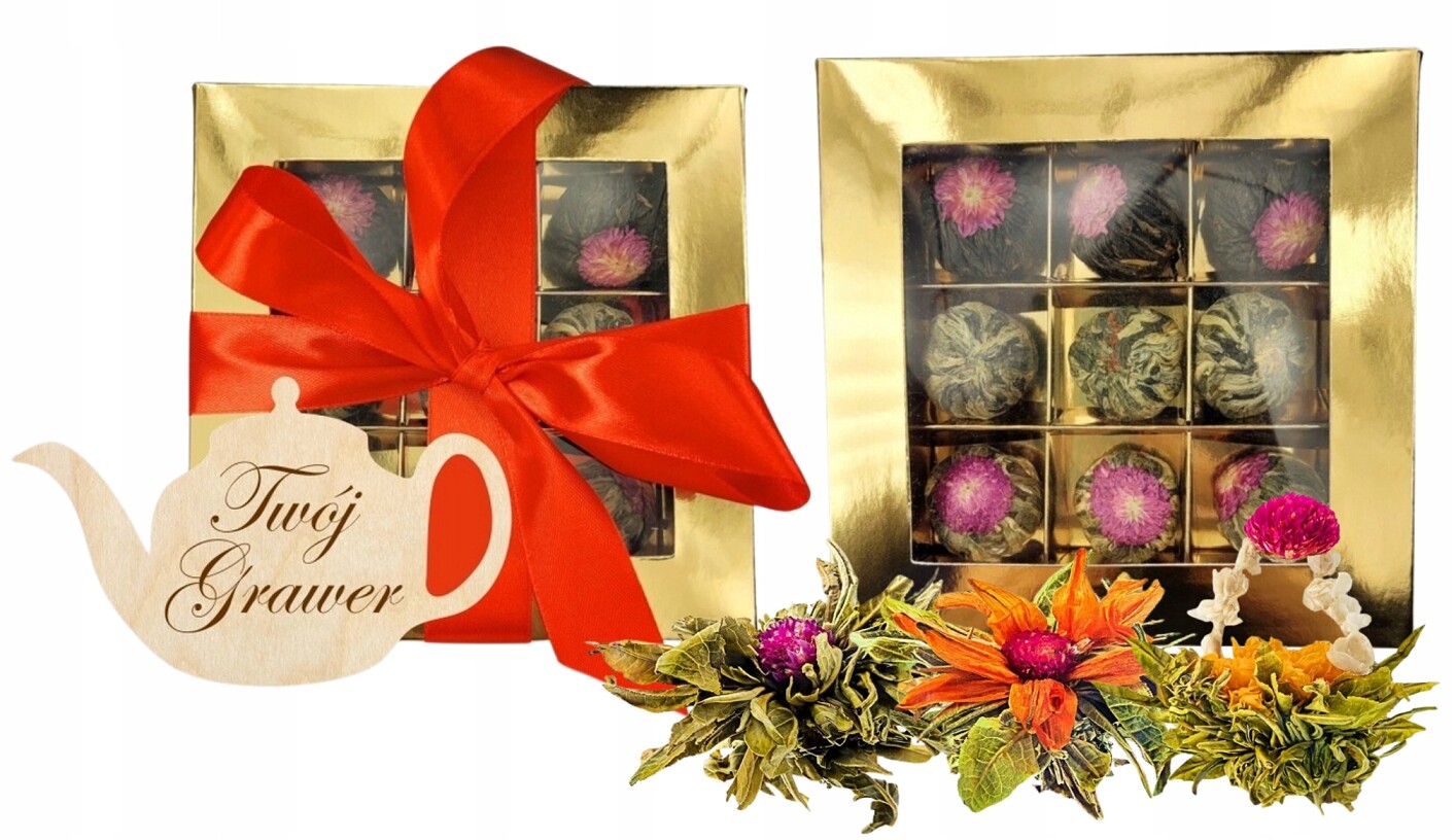 Kvetoucí Bonboniéra sada kvetoucích čajů 9 ks Dárek čaj Gravírování