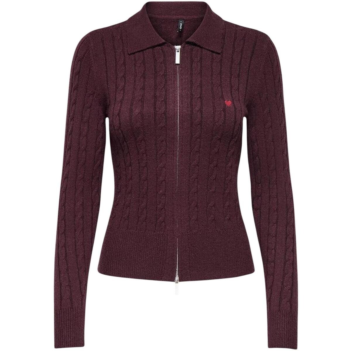 Only  KATIA LS CABLE ZIP POLO CARDIG CC KNT 15360577  Červená