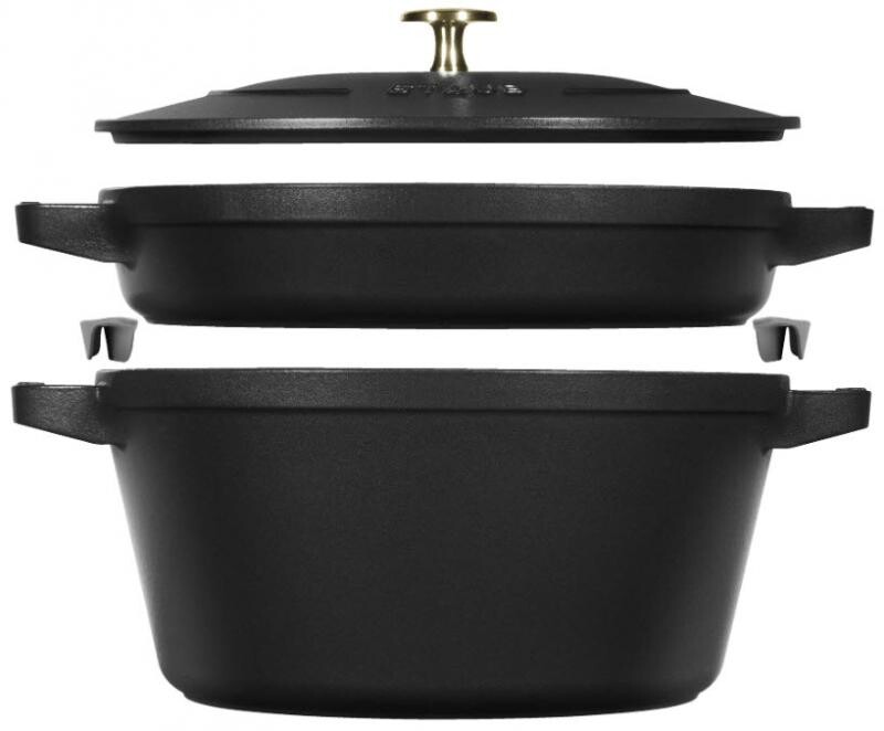 Staub  Cocotte  Sada 2v1: litinový hrnec a pánev s poklicí, Ø 24 cm, černá 1010877