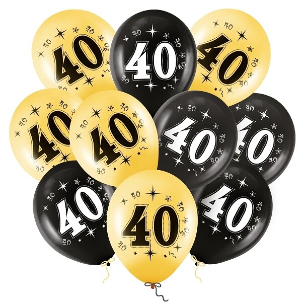 Balónky latexové 40. narozeniny černo-zlaté 30cm 10ks