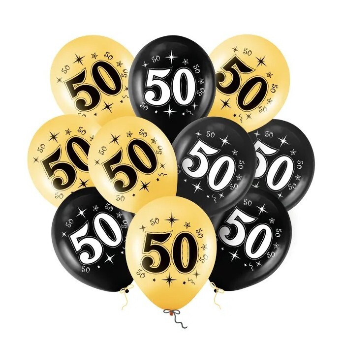 Balónky latexové 50. narozeniny černo-zlaté 30cm 10ks