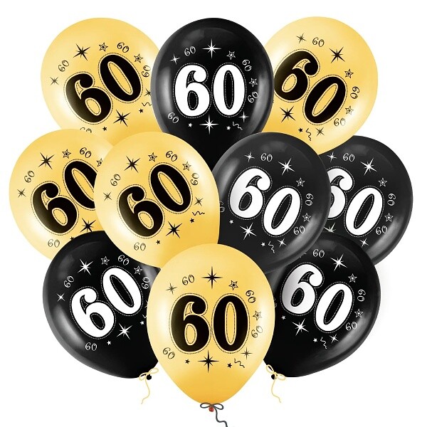 Balónky latexové 60. narozeniny černo-zlaté 30cm 10ks