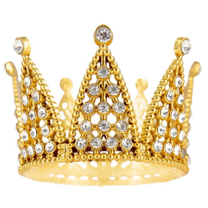 Dekorace na dort zlatá korunka se stříbrnými krystaly 7 cm